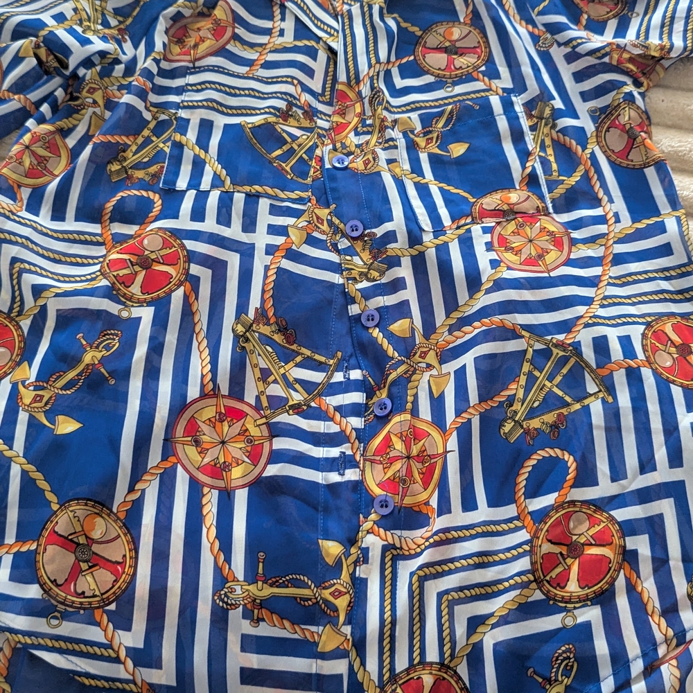 Vibrant Blue and Red Nautical Women's Shirt